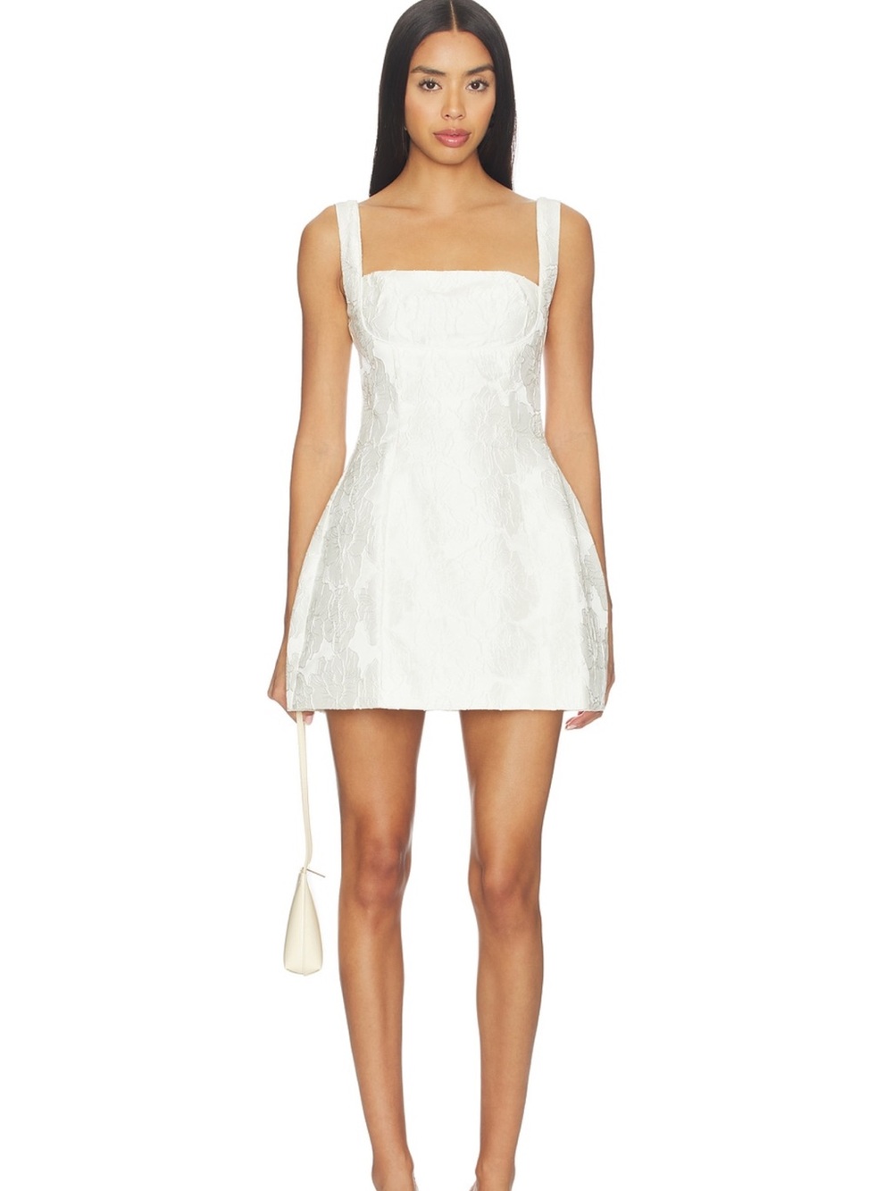 Lovers and Friends White Mini Dress Square Neckline Floral Detailing